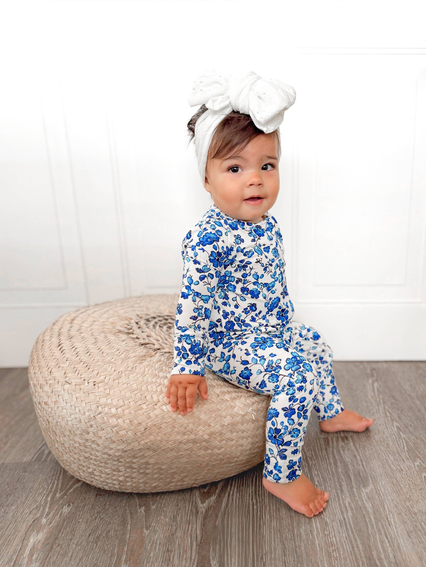 Dainty Blue Ruffle Bamboo Convertible Zip Romper