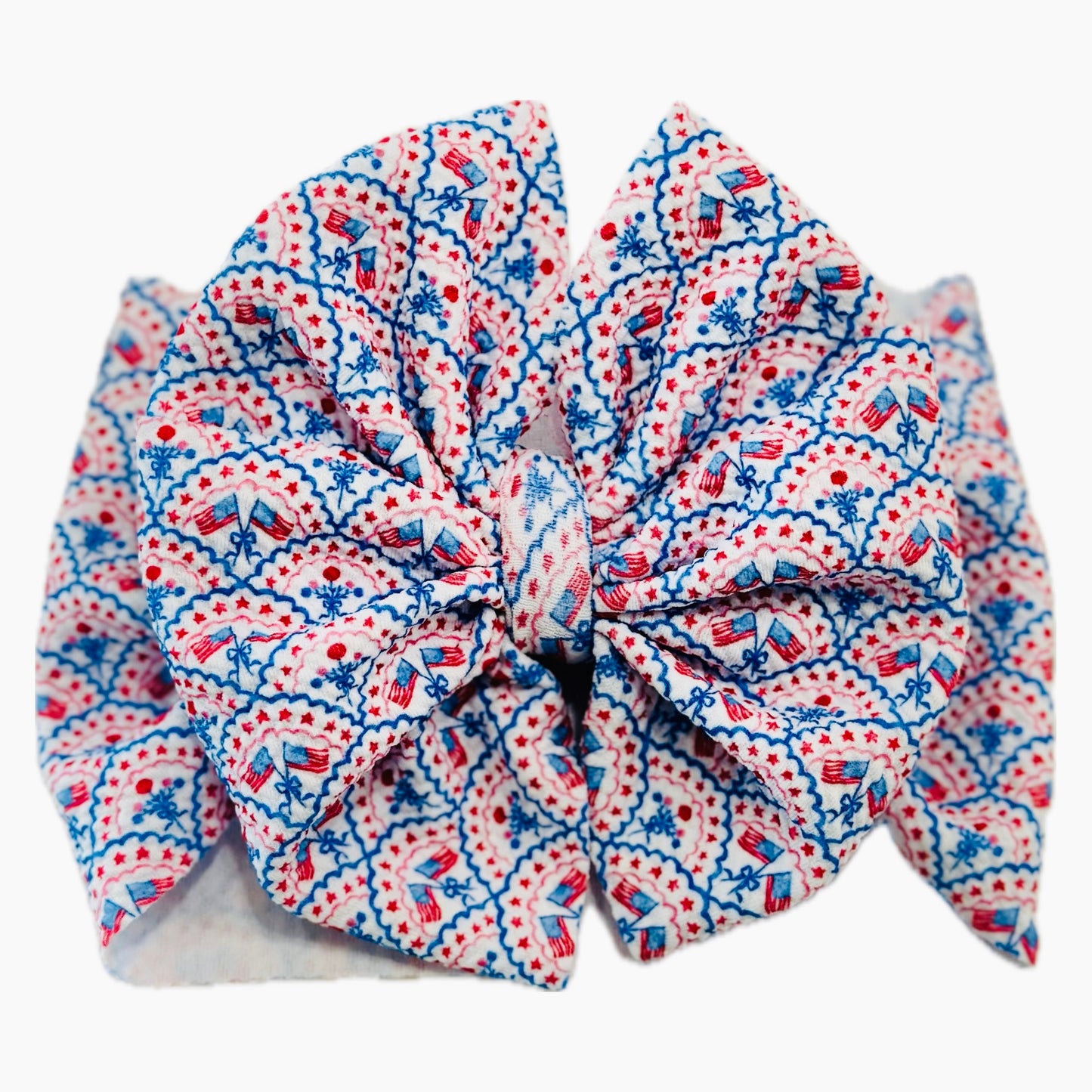 Scalloped Red, White & Blue Patriotic Floral Bow