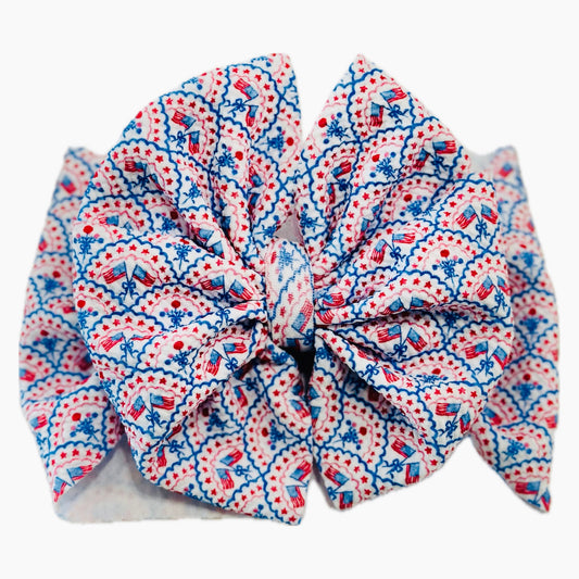 Scalloped Red, White & Blue Patriotic Floral Bow
