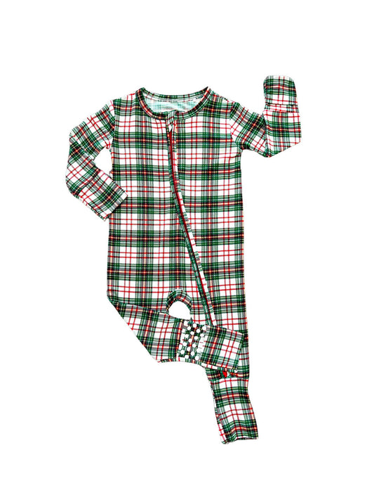 Christmas Plaid Zip Romper